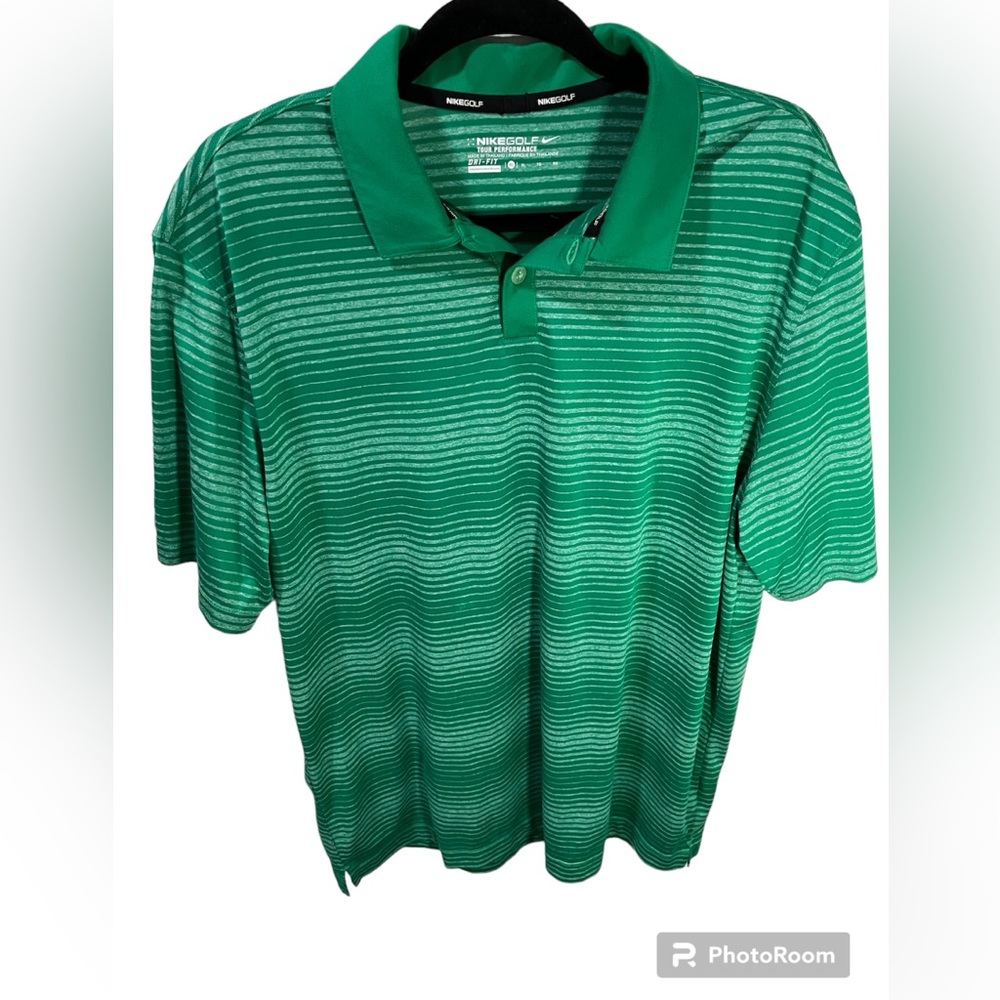 Nike Golf Green Striped Golf Polo DriFit Size XL